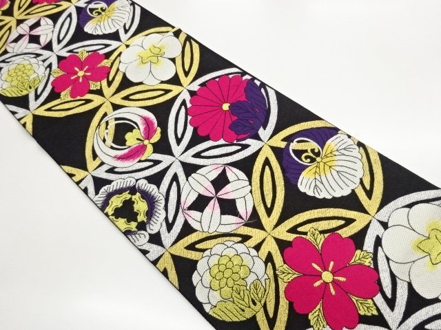 JAPANESE KIMONO / FUKURO OBI / WOVEN SHIPPO & FLOWER 